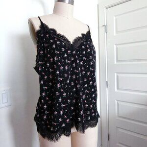 Victoria’s Secret Black Floral Lace Trim Cami Tank Top Size XL